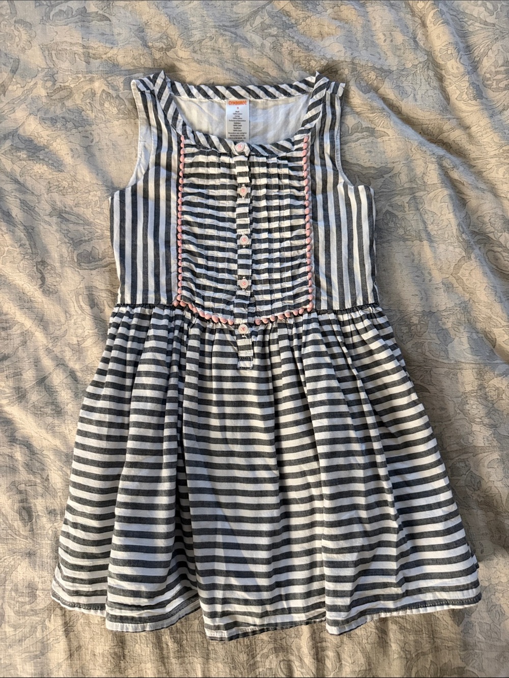Gymboree Gray and White Striped Cotton Dress with Pink Trim